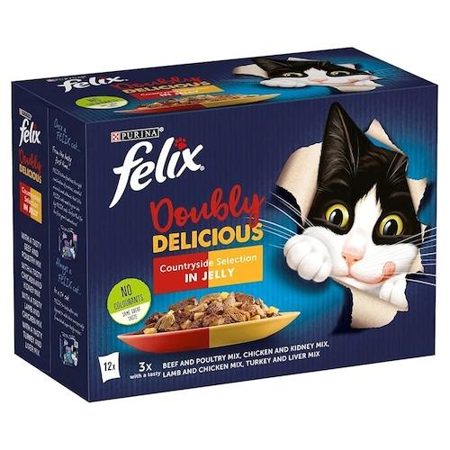 Purina Felix Doubly Delicious Beef & Poultry (3), Chicken & Kidney (3), Lamb & Chicken (3), Turkey & Liver (3)