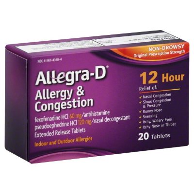 Allegra-D Allergy & Congestion Non-Drowsy 20 Tablets Supermart.ng