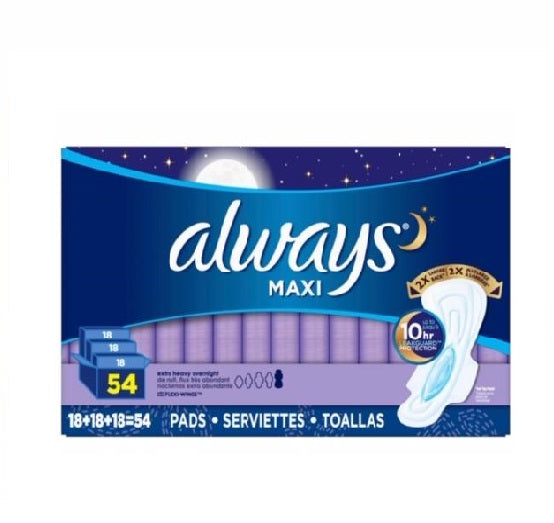 Always Maxi Sanitary Pads Extra Heavy Overnight With Wings x54 Supermart.ng
