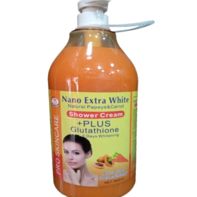 Nano Extra White Shower Cream Natural Papaya & Carrot + Glutathione 5 Days Whitening 1900 ml